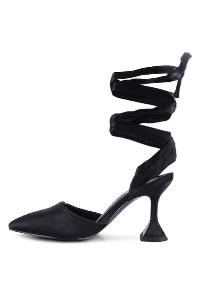 Fonda Kitten Heel Tie Up Satin Sandals - Laced Array