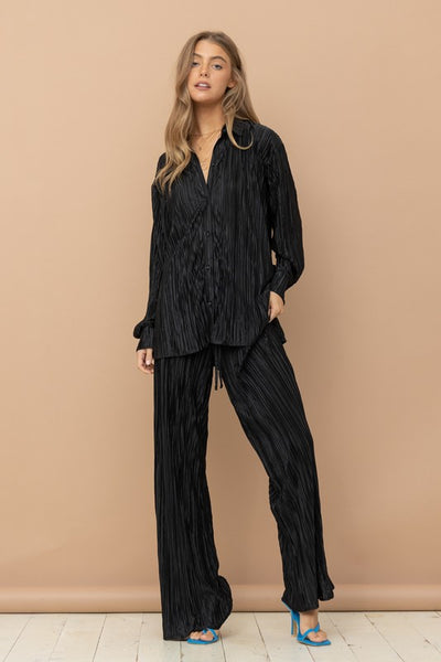 Pleated Blouse Pants Set - Laced Array