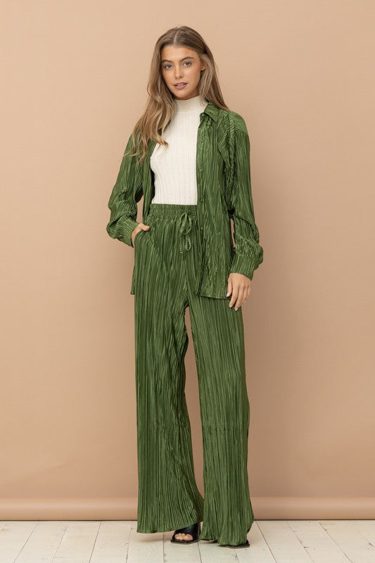 Pleated Blouse Pants Set - Laced Array