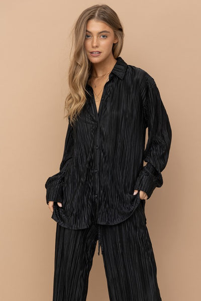 Pleated Blouse Pants Set - Laced Array