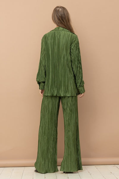 Pleated Blouse Pants Set - Laced Array