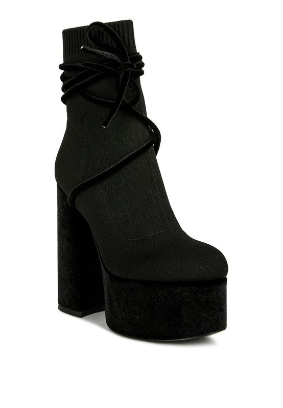 After Pay High Heeled Velvet Knitted Boot - Laced Array