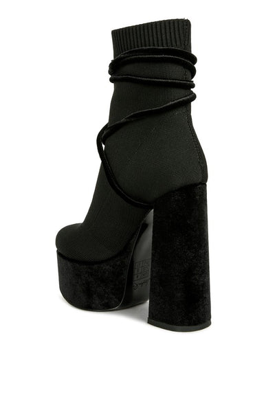 After Pay High Heeled Velvet Knitted Boot - Laced Array