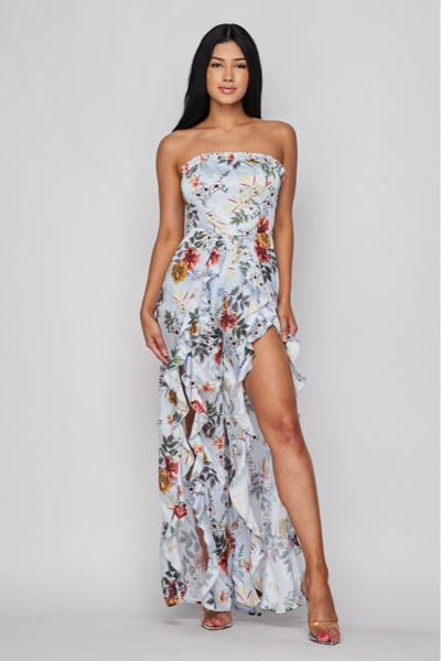 Delicate Floral Strapless Dress - Laced Array