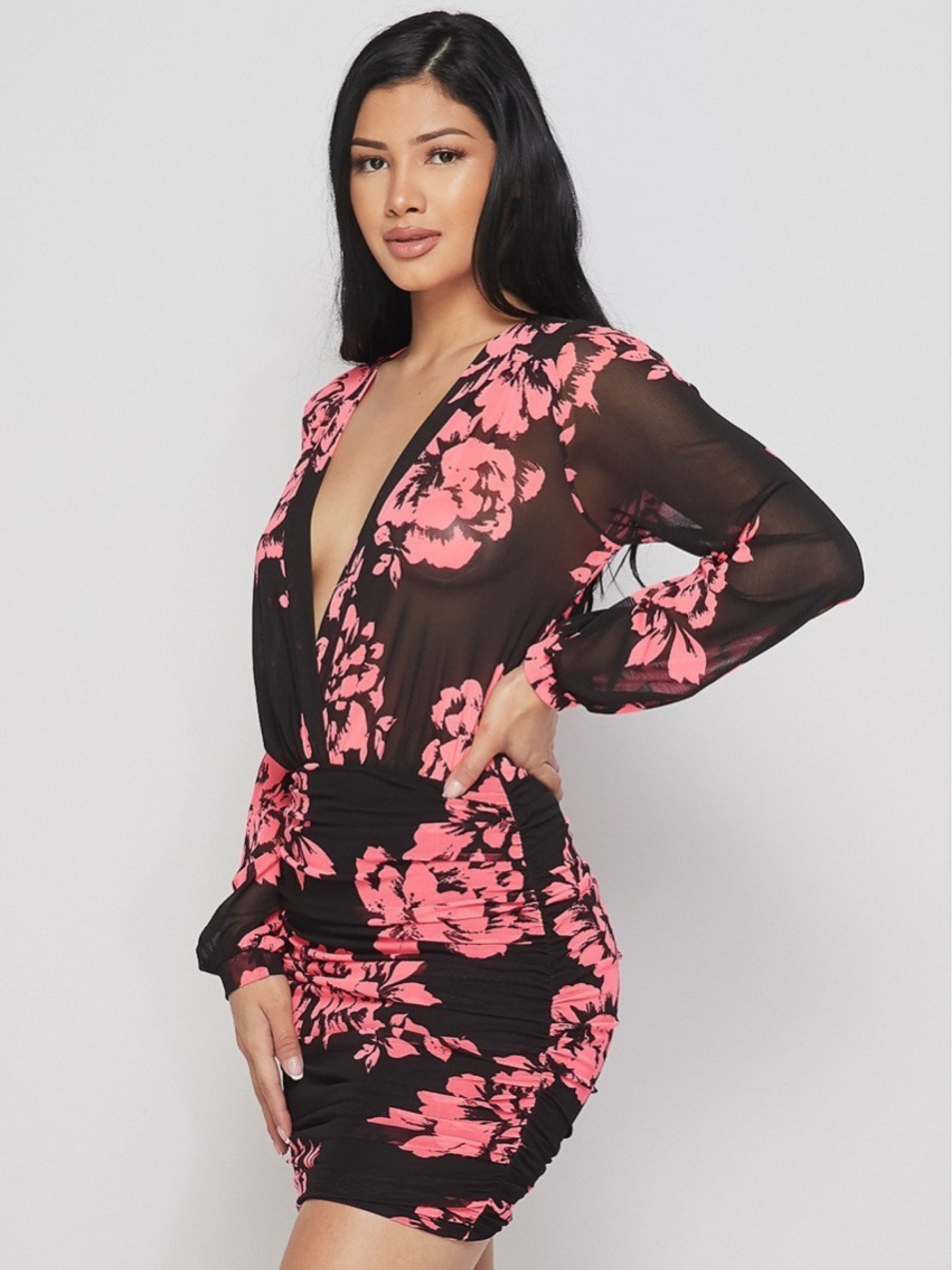 Pink Print Laced Dress - Laced Array