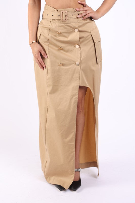 Asymmetric Pockets Detailed Maxi Skirt - Laced Array